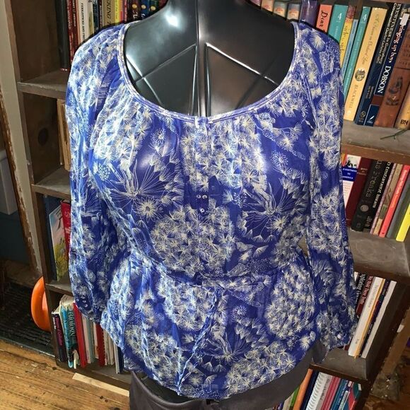 Rebecca Taylor flowy boho 12 blue floral peasant blouse - Picture 1 of 4